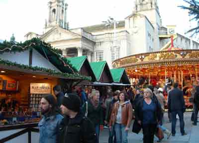 Crowds walking through the German Christmas Marke
