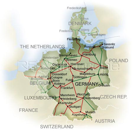 Rail map of Germany Click Rail Europe for Germany or European rail travel