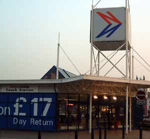 Leeds Coach Station with the National Express logo above it's roof